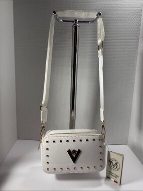 Valentino Orlandi White Studded Crossbody Camera Bag - V Logo